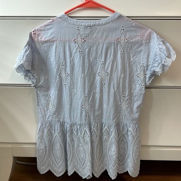 Joie Cerelia Striped Broderie Anglaise Trimmed Cotton Top Peplum - Picture 5 of 5